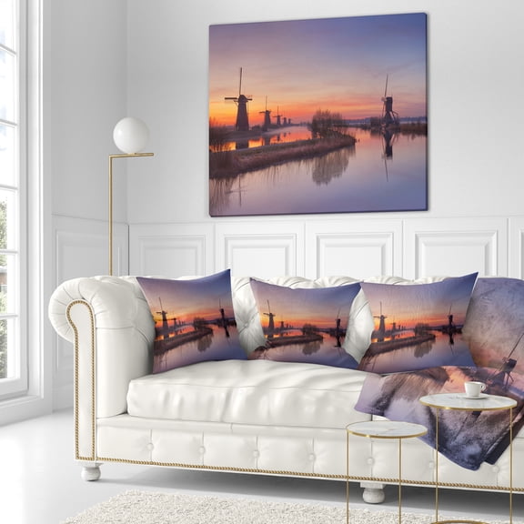 Designart Dutch Windmills Panorama - Abstract Throw Pillow - 16x16