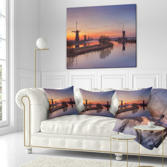 Designart Dutch Windmills Panorama - Abstract Throw Pillow - 18x18
