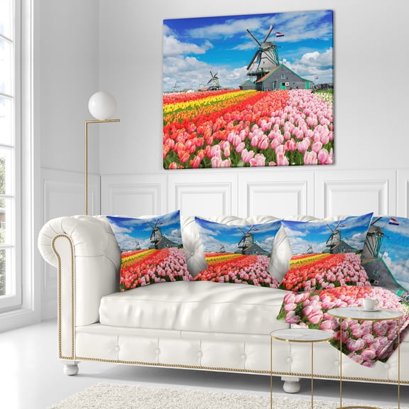 Designart Dutch Windmills and Garden - Abstract Throw Pillow - 16x16