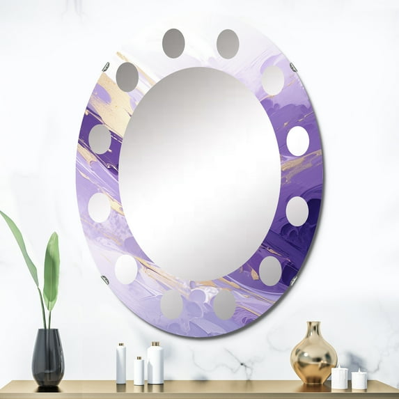 Designart "Dynamic Abstractions in Purple and Gold I" Abstract Round Wall Mirror - Modern Oval Printed Decorative Oversized Mirror - Multiple Color Options