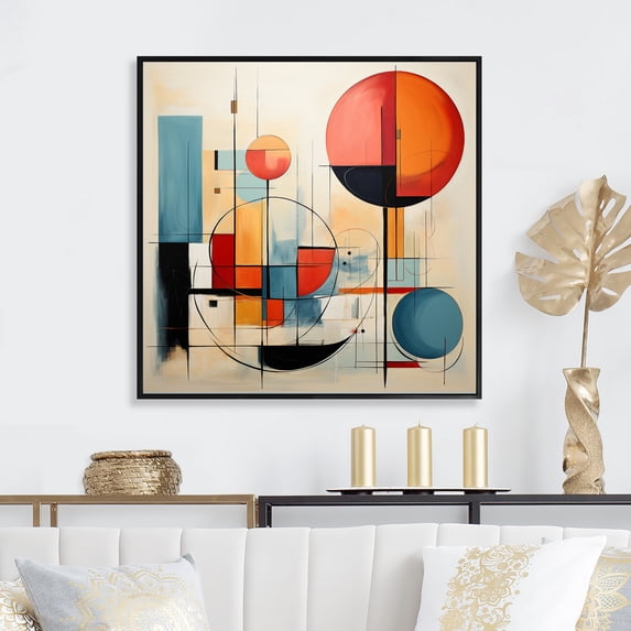 Designart "Dynamic Duality Colorful Mid Century Harmony II" Mid-century Floater Framed Canvas Art Print