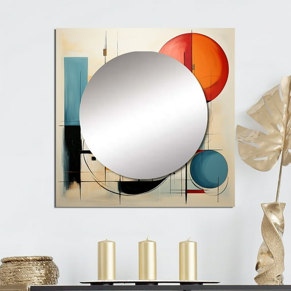 Designart "Dynamic Duality Colorful Mid Century Harmony II" Mid-century Square Mirror For Wall Decor - Large Multi-Color Square Printed Wall Mirror Art - Wall Mounted Square Mirror