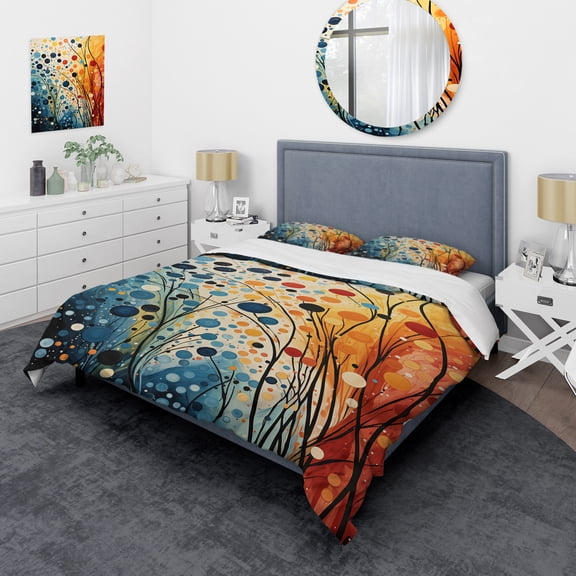 Designart "Dynamic Duality Colorful Mid Century Harmony III" Abstract Bedding Covert Set - Abstract Midcentury Multi-Color Mid-Century Bed Set With 1 Sham