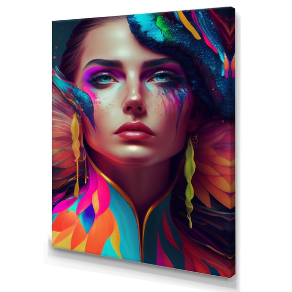 Designart Dynamic Feather Woman Portrait I Canvas Wall Art