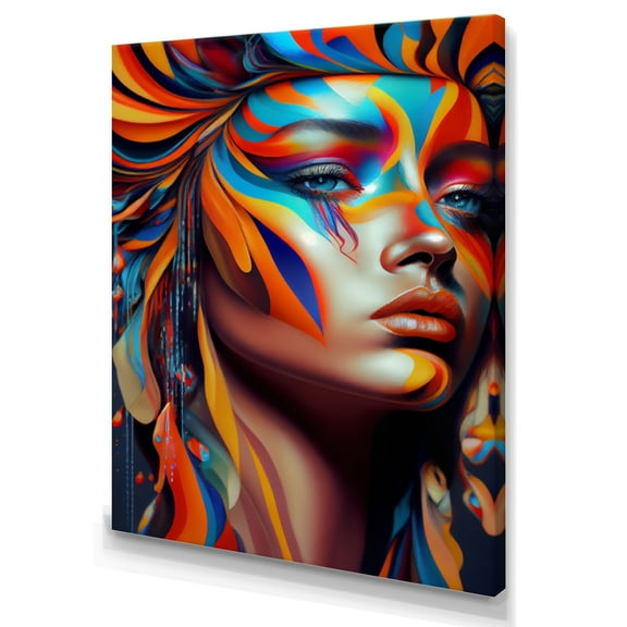 Designart Dynamic Feather Woman Portrait IV Canvas Wall Art