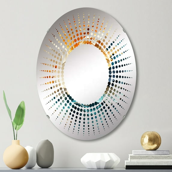 Designart "Dynamic Flow in Multicolor Op Art I" Op Art Starburst Round Wall Mirror - Abstract Oval Printed Decorative Mirror - Multiple Color Options