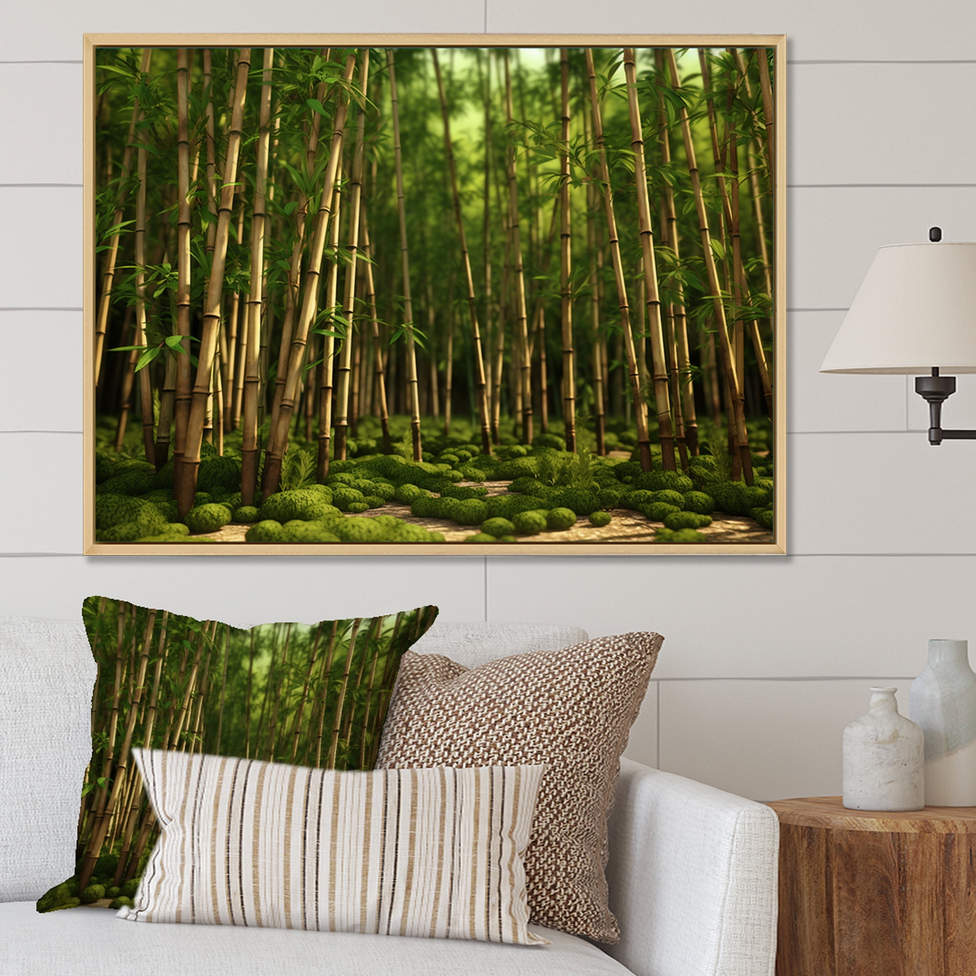Designart "Dynamic Lighting In The Bamboo Grove" Bamboo Floater Framed