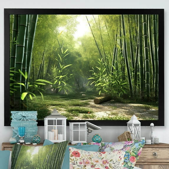Designart "Dynamic Lighting In The Bamboo Grove I" Bamboo Picture Framed Canvas Wall Art