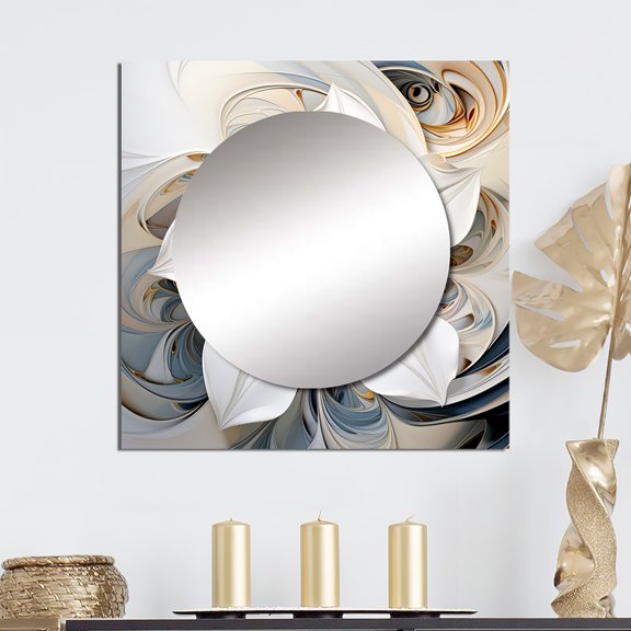 Designart "Dynamic Lively Fact Flowers II" Abstract Botanicals White Large Square Mirror - Square Bedroom Mirror Printed Wall Decor - Modern Square Printed Wall Mirror Art