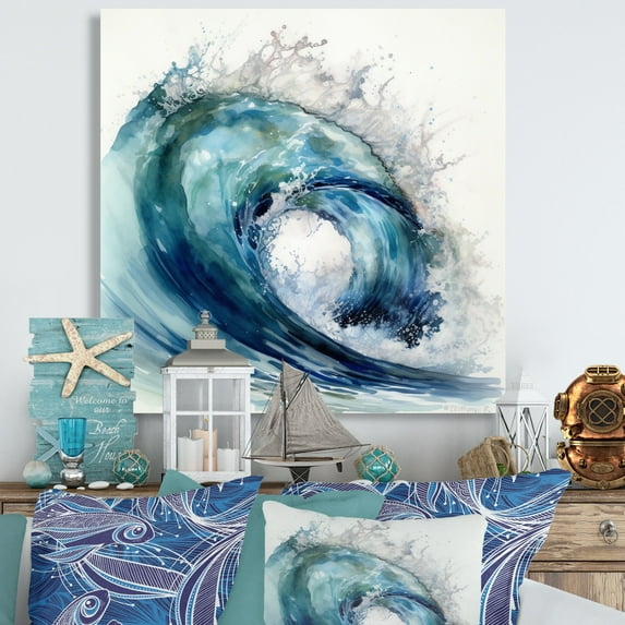 Designart "Dynamic Ocean Waves in Motion VI" Modern Landscape Beach Metal Art Living Room