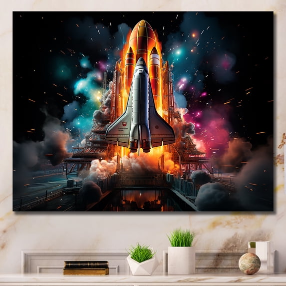 Designart "Dynamic Shuttle Departure II" Rocketship Canvas Art Print