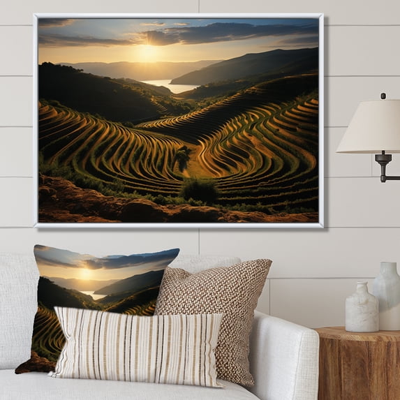 Designart "Dynamic Views of the Vineyard I" Landscapes Floater Framed Wall Art Living Room