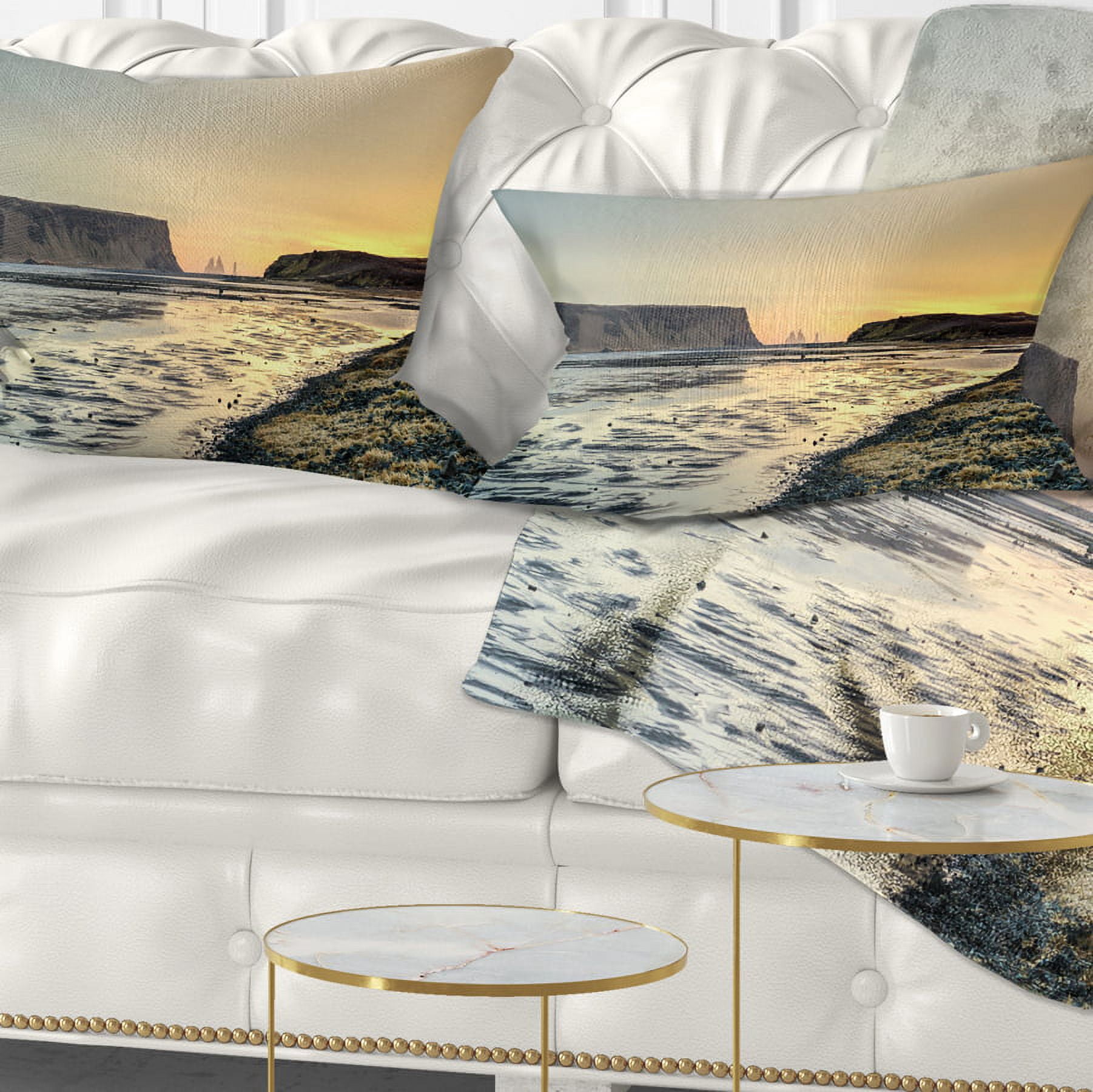 Designart Dyrholaey View Unto Reynisfjara - Seashore Throw Pillow - 12x20