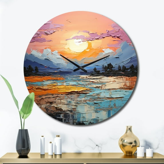 Designart "EFlowal Terrain II" Abstract Impressionism Oversized Wall Clock