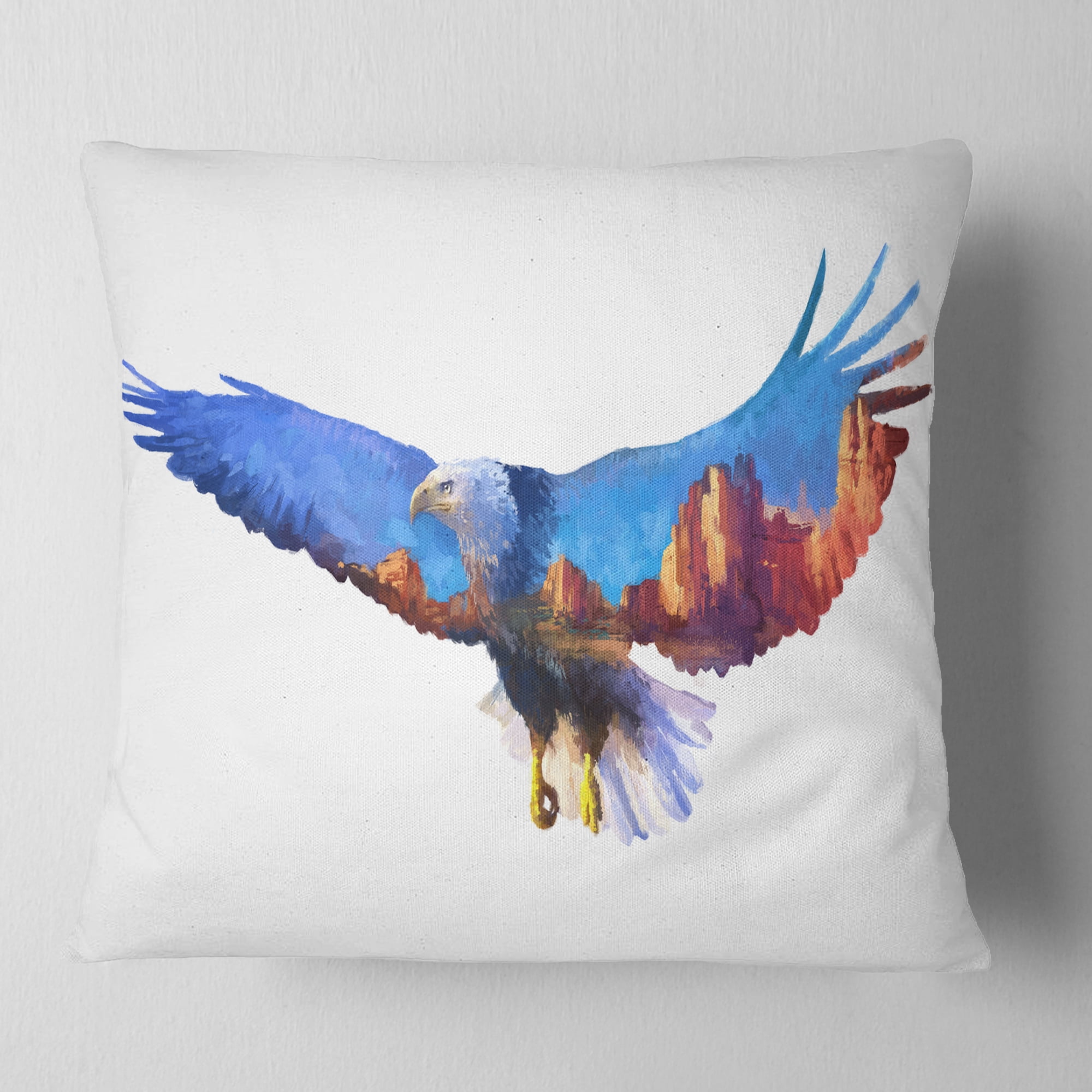 Designart Eagle Double Exposure Illustration - Animal Throw Pillow - 18x18