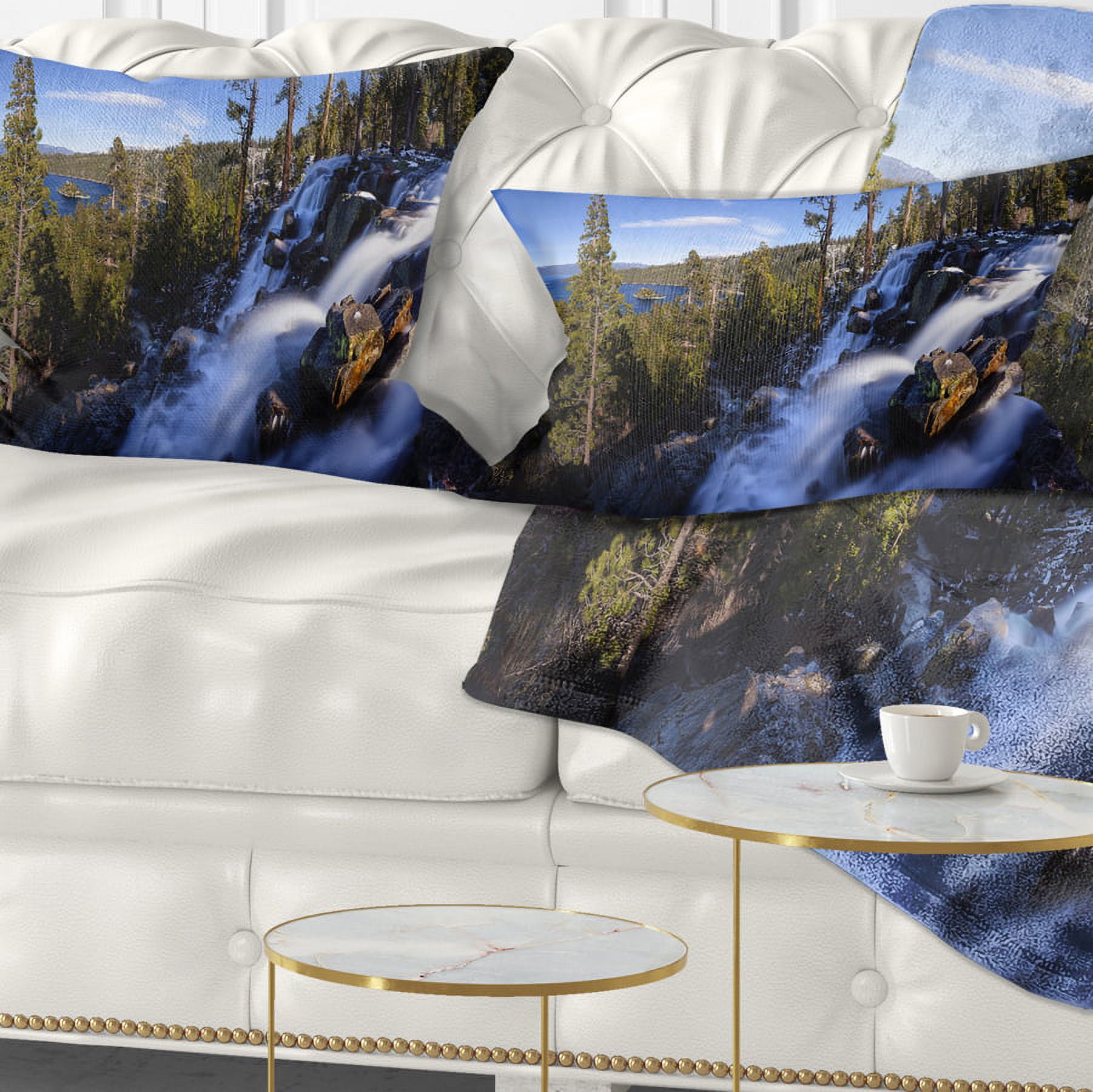Designart Eagle Falls Emerald Bay Lake Tahoe - Landscape Printed Throw Pillow - 12x20