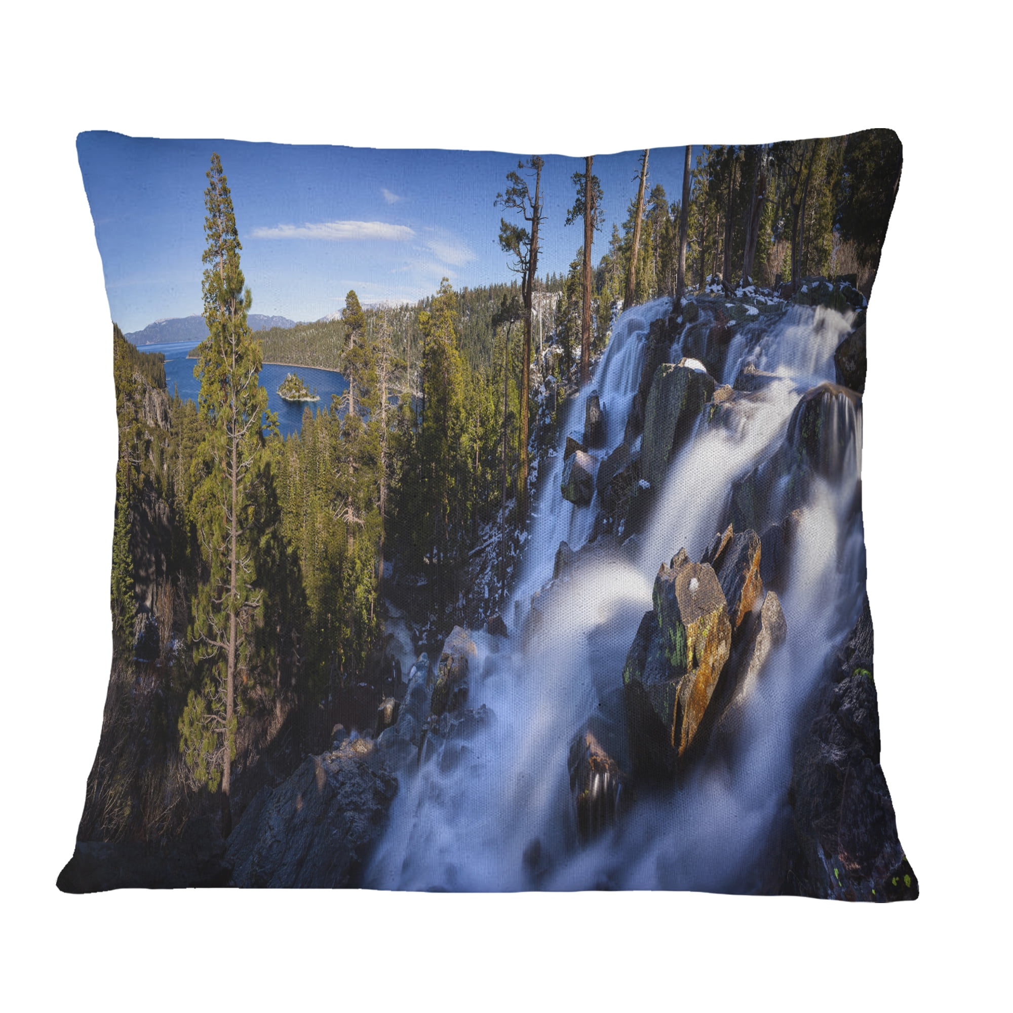 Designart Eagle Falls Emerald Bay Lake Tahoe - Landscape Printed Throw Pillow - 16x16