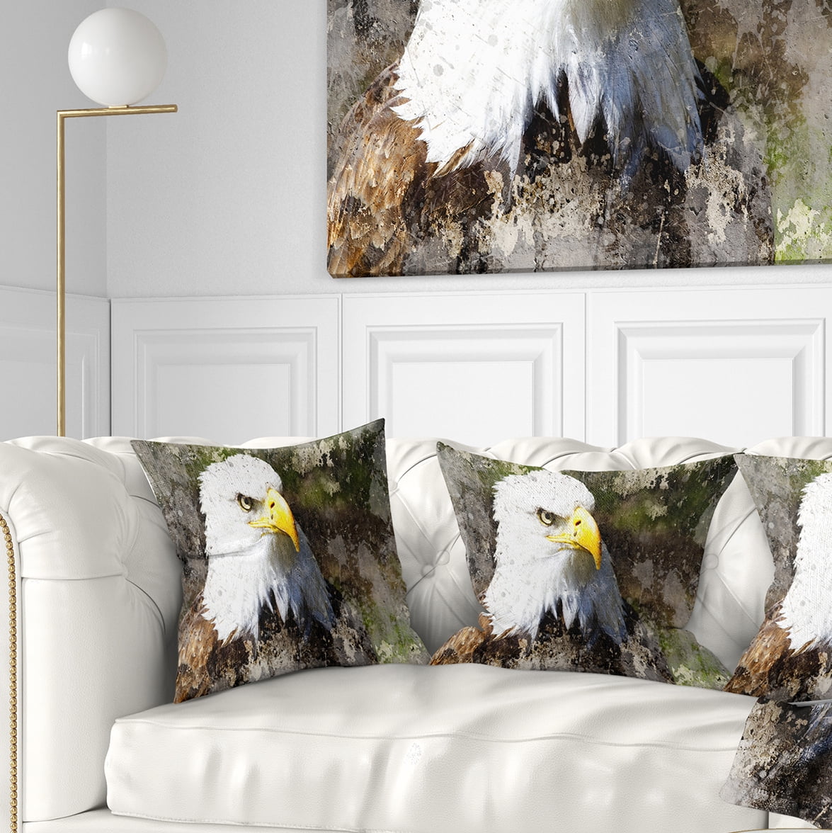 Designart Eagle Head with Textures - Animal Throw Pillow - 16x16