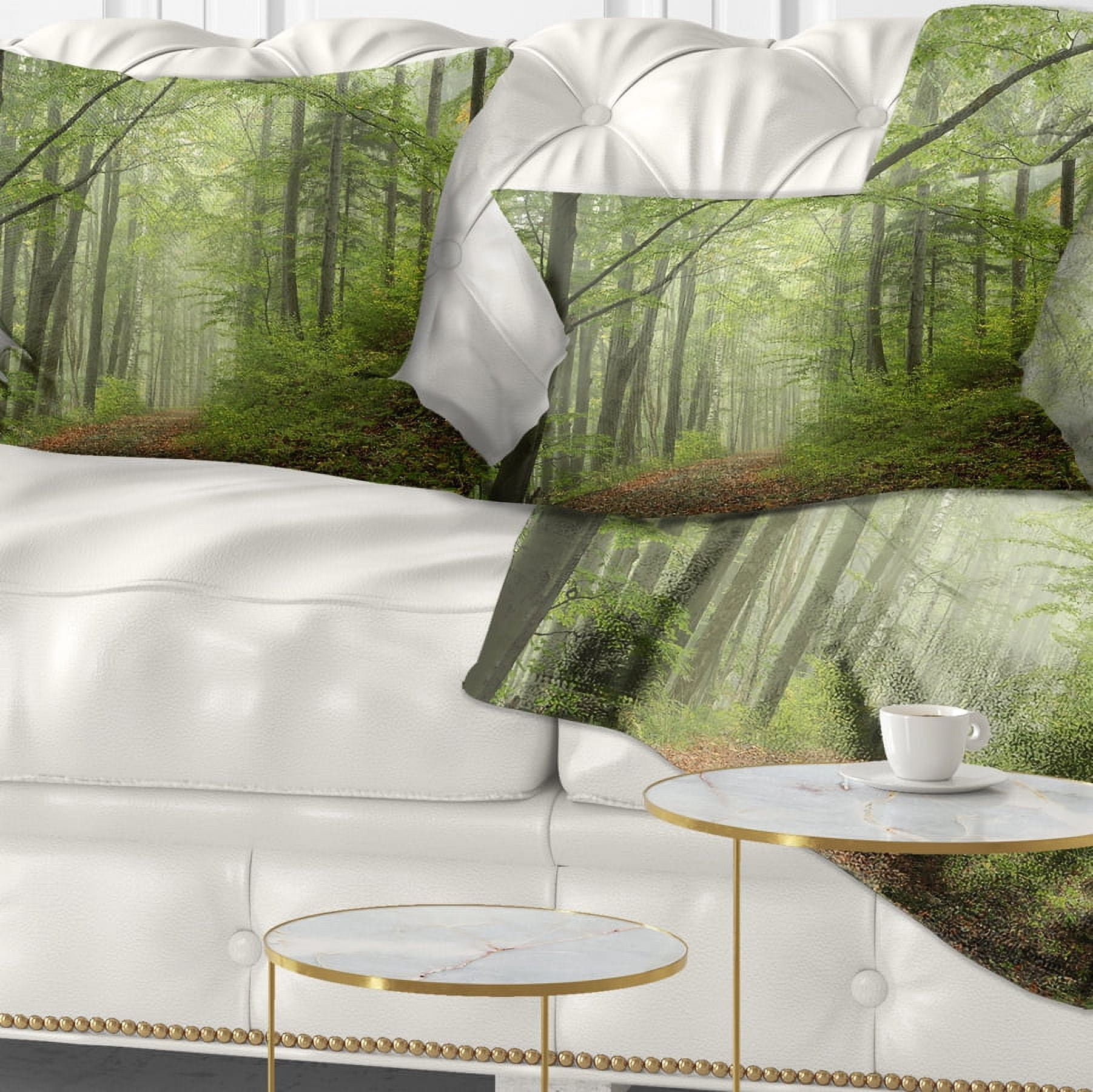 Designart Early Green Fall Forest - Landscape Photo Throw Pillow - 12x20