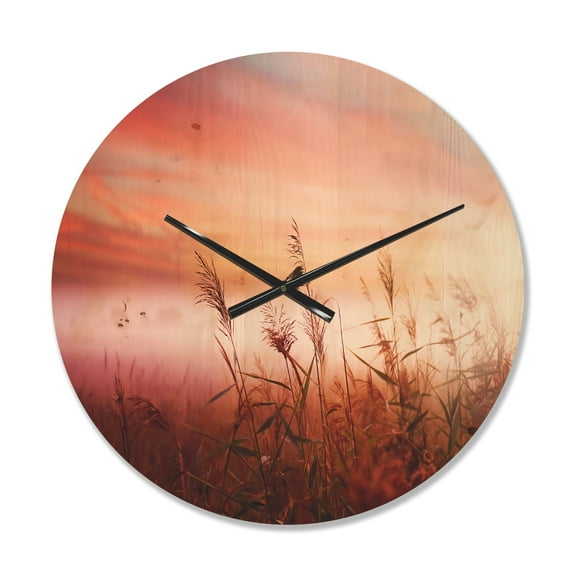 Designart 'Early Morning Mist With Foggy Land' Farmhouse Wood Wall Clock
