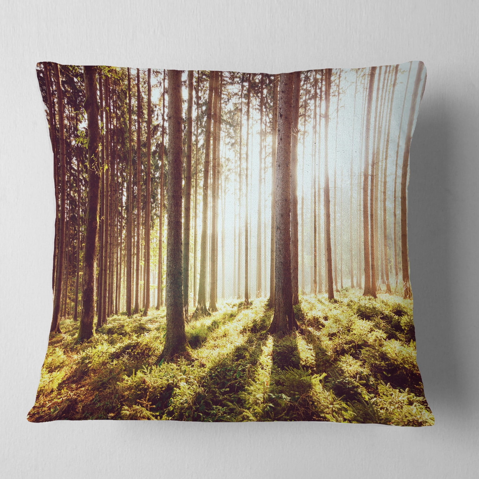 Designart Early Morning Shadows of Forest - Forest Throw Pillow - 18x18