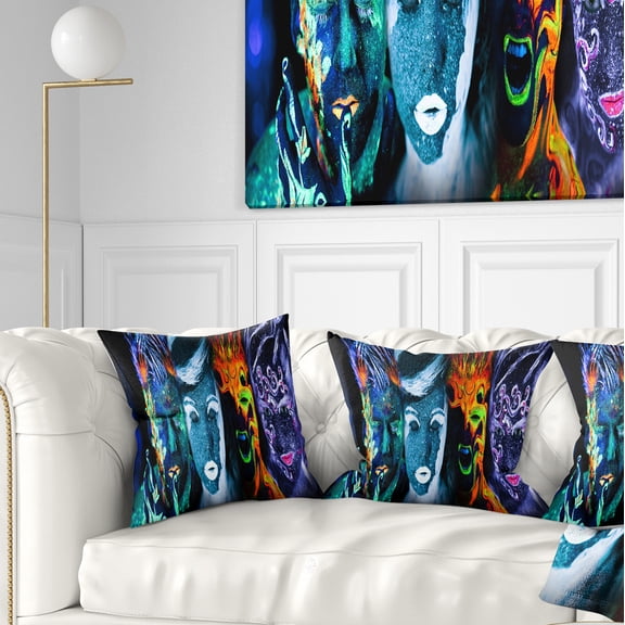 Designart Earth Fire Air and Water - Abstract Portrait Throw Pillow - 16x16