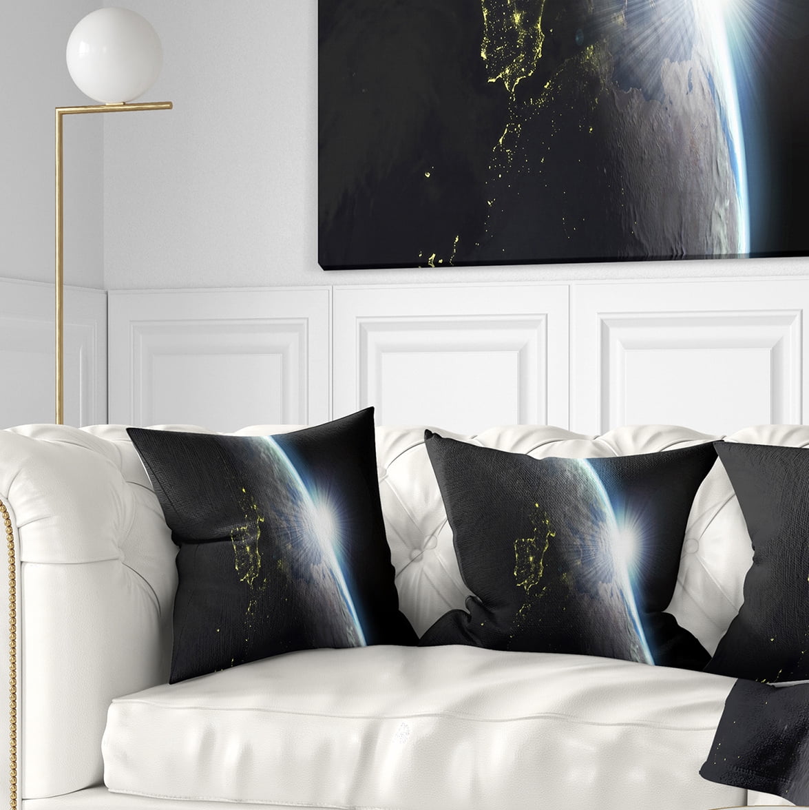 Designart Earth View with Day and Night Effect - Abstract Throw Pillow - 18x18