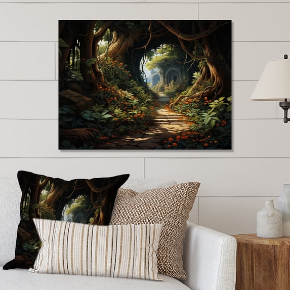 Designart "Earthy Enchanted Forest in Green Tunnel II" Landscapes Metal Wall Decor