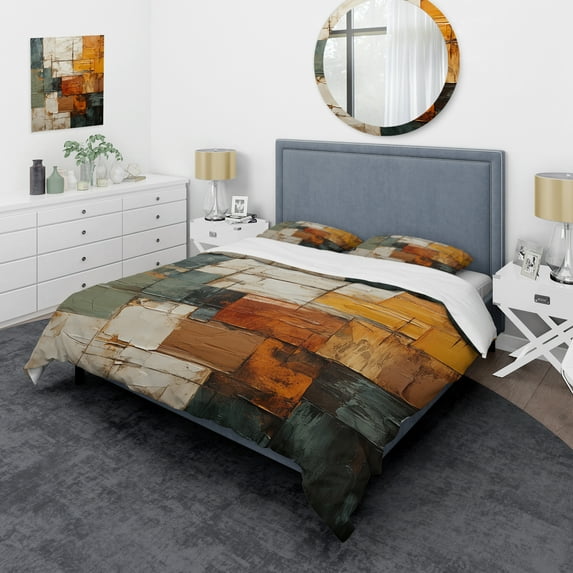 Designart "Earthy Euphony Hardedge Art wall decor I" Abstract Bedding Covert Set - Hard Edge Painting Multi-Color Modern Bed Set With 1 Sham