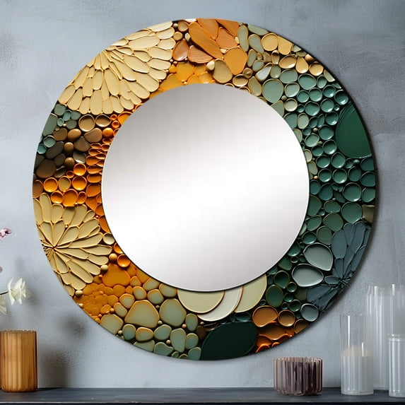 Designart "Earthy Euphony Hardedge Art wall decor VI" Abstract Collages Multi-Color Large Round Mirror - Round Mirror Wall Décor - Modern Round Printed Mirror 36" x 36" Inch