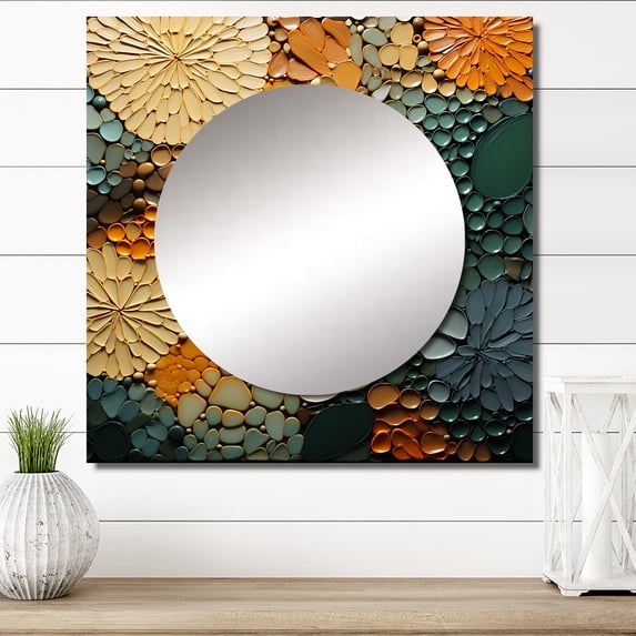 Designart "Earthy Euphony Hardedge Art wall decor VI" Abstract Multi-Color Large Square Mirror - Square Bedroom Mirror Printed Wall Decor - Transitional Square Printed Wall Mirror Art