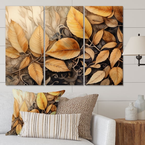 Designart "Earthy Foliage Balance II" Floral Metal Wall Décor Set