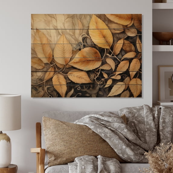 Designart "Earthy Foliage Balance II" Floral Print on Natural Pine Wood