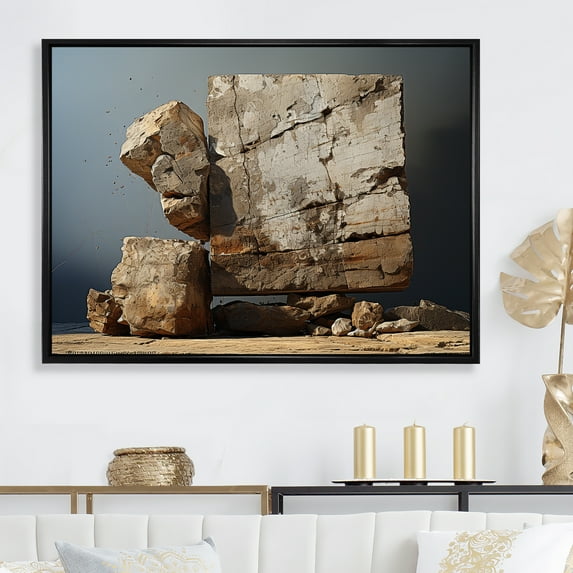 Designart "Earthy Geode Minimalist Appeal" Stone Geode Floater Framed Canvas Art Print