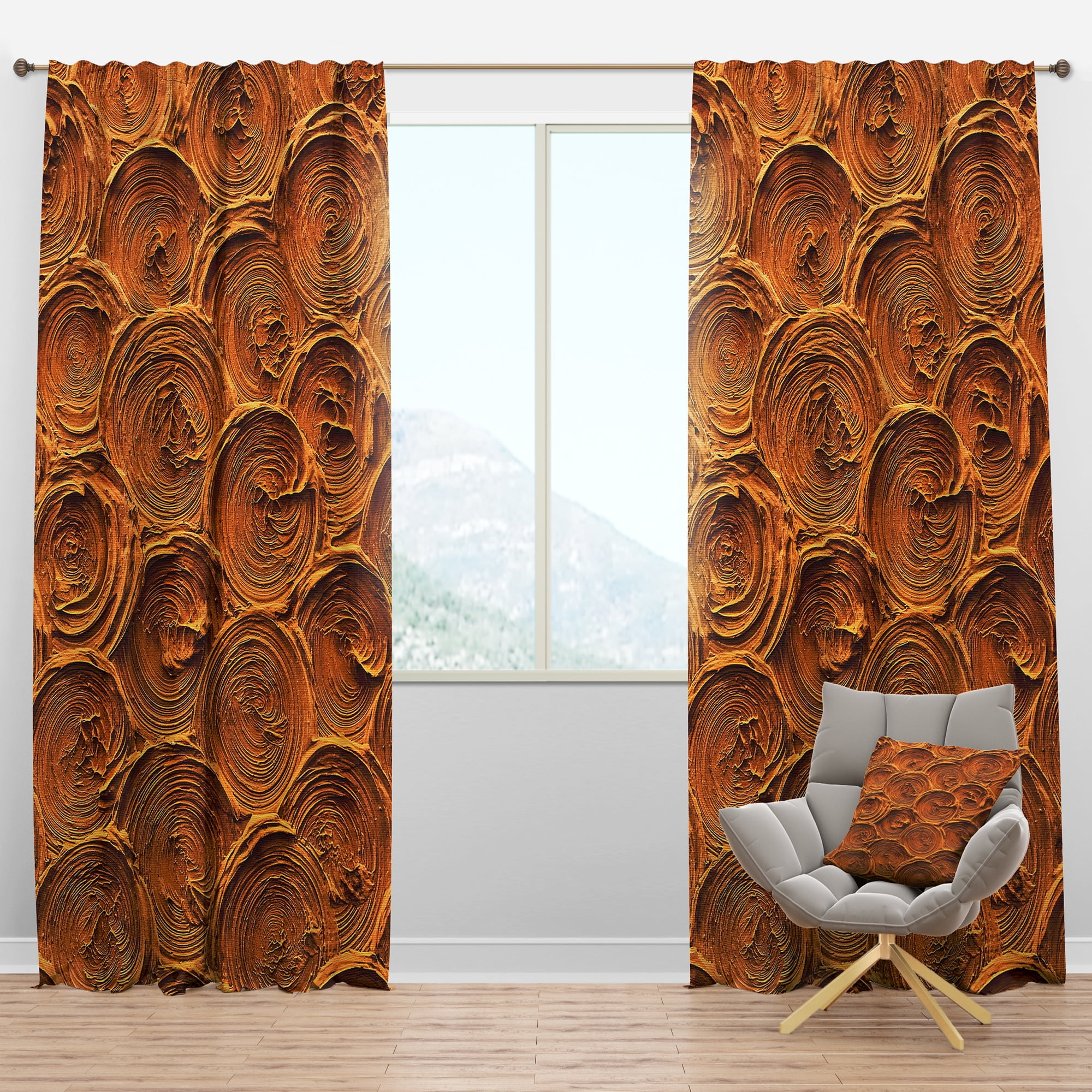 Designart 'Earthy Gold Brown Concentric Paint Rings' Mid-Century Modern Blackout Curtain Panel