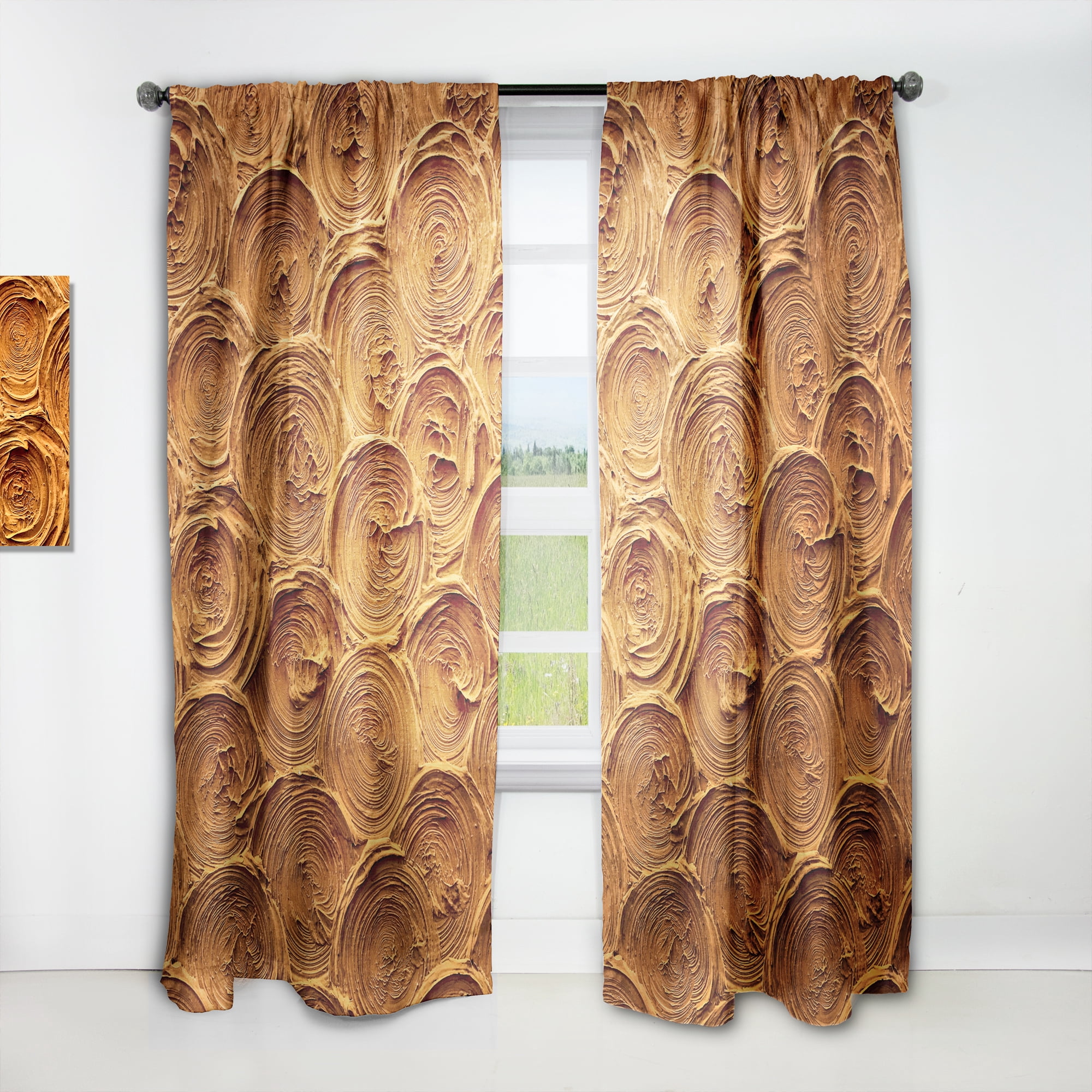Designart 'Earthy Gold Brown Concentric Paint Rings' Mid-Century Modern Curtain Panel