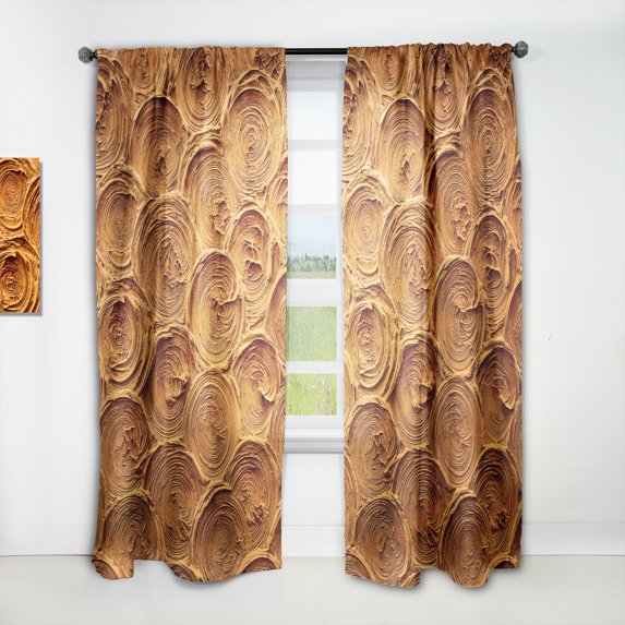 Designart 'Earthy Gold Brown Concentric Paint Rings' Mid-Century Modern Curtain Panel