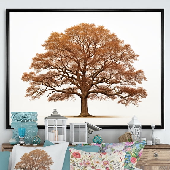Designart "Earthy Oak Contours II" Tree Oak Floater Framed Wall Decor