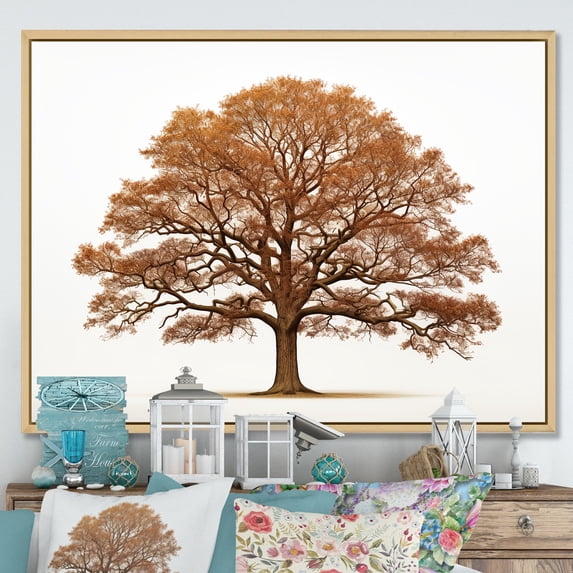 Designart "Earthy Oak Contours II" Tree Oak Floater Framed Wall Decor