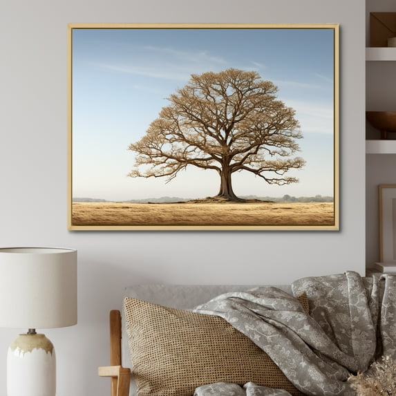 Designart "Earthy Oak Contours" Tree Oak Floater Framed Canvas Wall Art