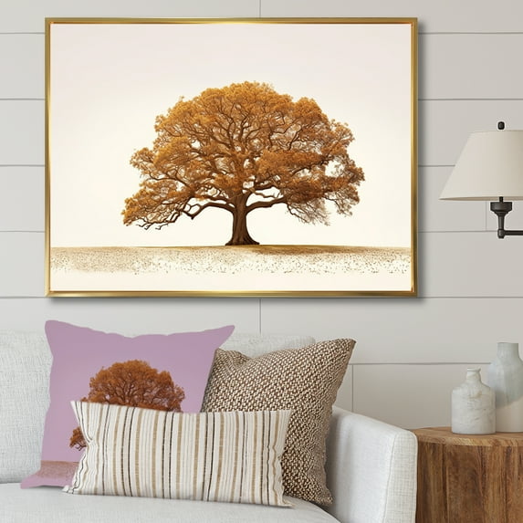 Designart "Earthy Oak Tree Essence I" Tree Oak Floater Framed Wall Art Prints