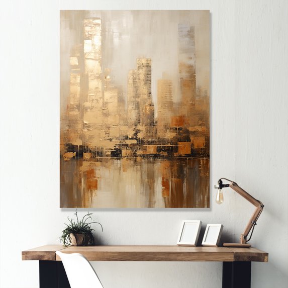 Designart "Earthy Peach Urban Array" Skyscrapers Canvas Art Print