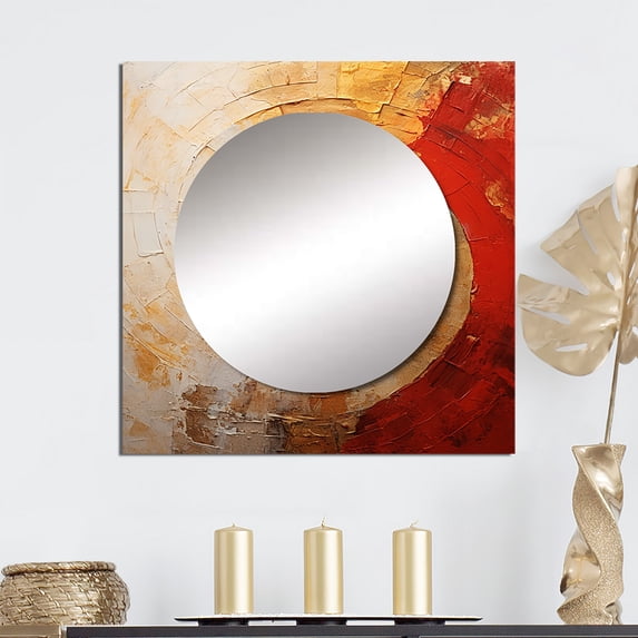 Designart "Earthy Red Pottery Spirals" abstract spirals Square Mirror For Wall Decor - Large Beige Square Mirror Printed Wall Decor - Modern Square Living Room Mirror