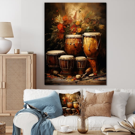 Designart "Earthy Umber Djembe Adventure" Music Wall Decor