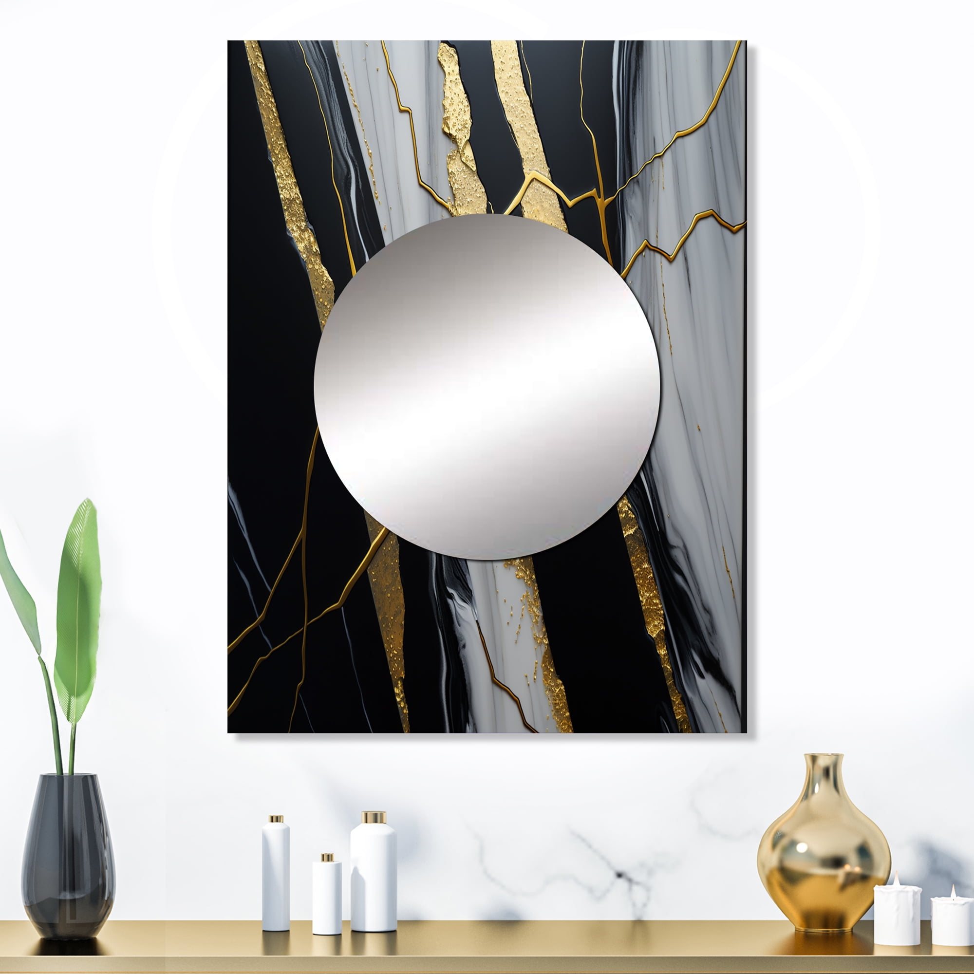 Black and Gold Abstract Rectangular Wall Mirror