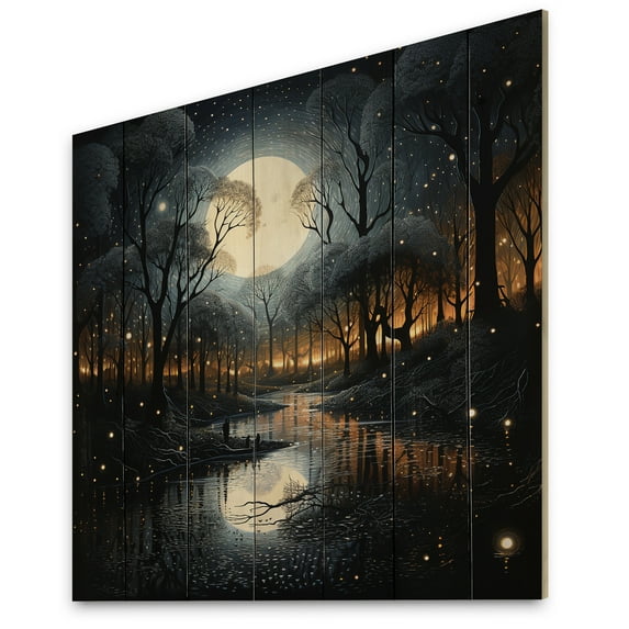Designart "Ebony Overpass At Twilight" Landscapes Print on Natural Pine Wood