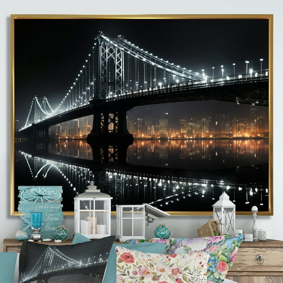 Designart "Ebony Overpass Of Luminescence" Architecture Floater Framed Wall Art Print