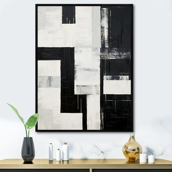 Designart "Echoes Of Abstract Ebony" Abstract Shapes Floater Framed Canvas Art Print
