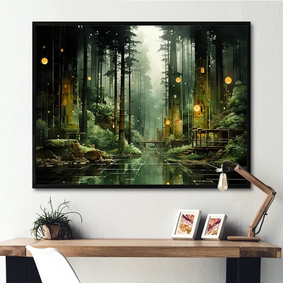 Designart "Echoes Of Wilderness In Green" Factories Floater Framed Canvas Prints