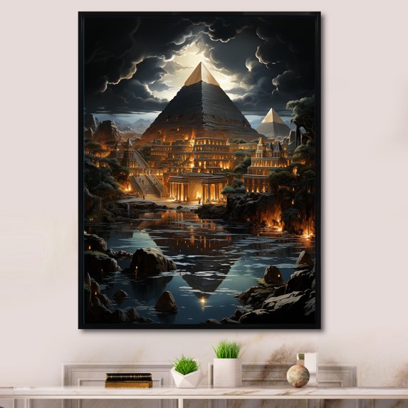 Designart "Echoes of Ancient Pyramids I" Cityscapes Floater Framed Wall Art Print